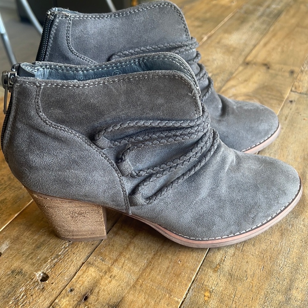 Very G Gray Suede Ankle Booties with Braided Detail